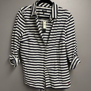 Talbots Navy Blue and White Striped Shirt/Jacket. Size 16 New with Tags.